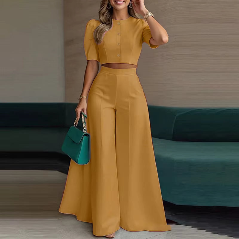 Ensemble Maison Lunéa taille cintrée (top + pantalon large)