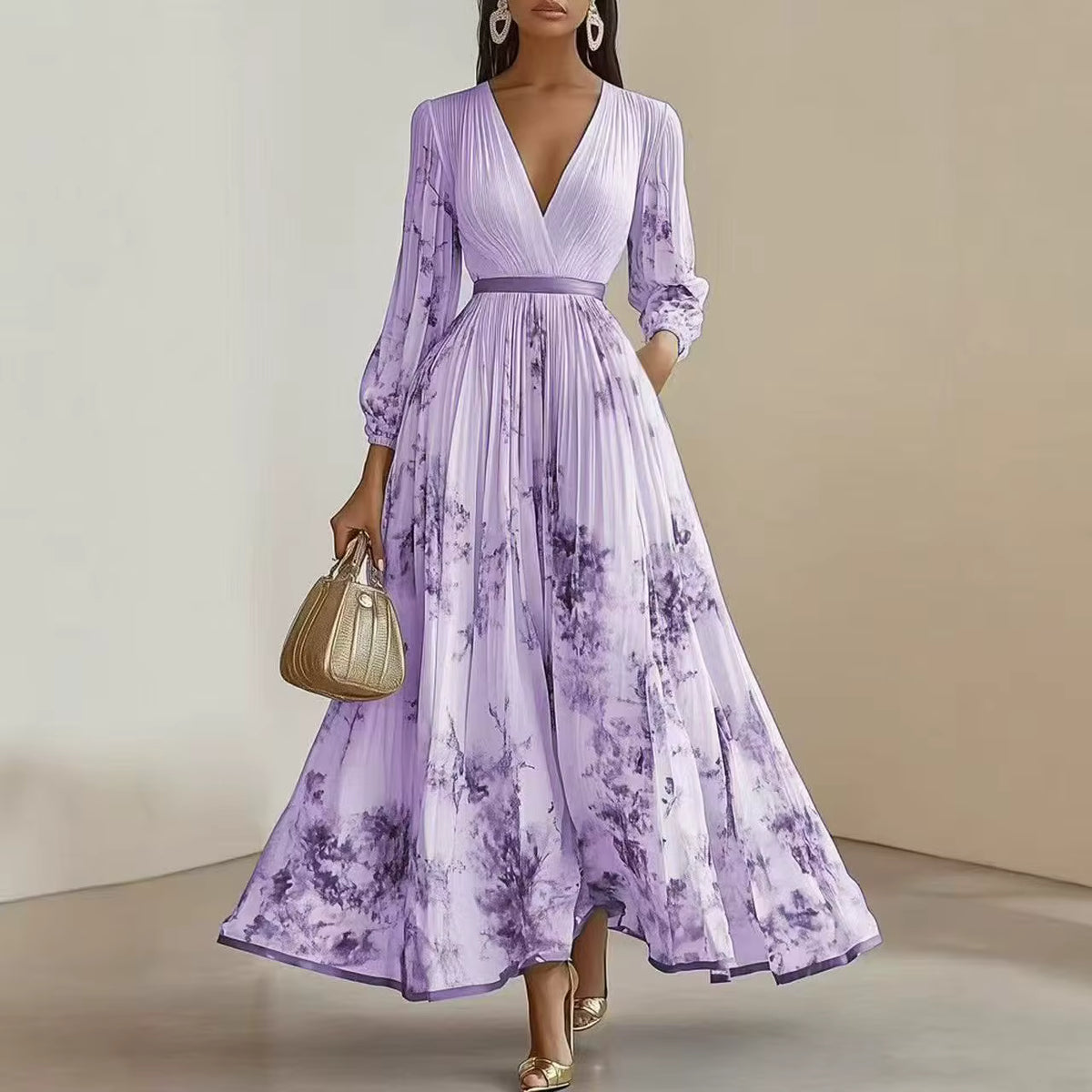 Robe midi Maison Lunéa plissée manches longues fleurie