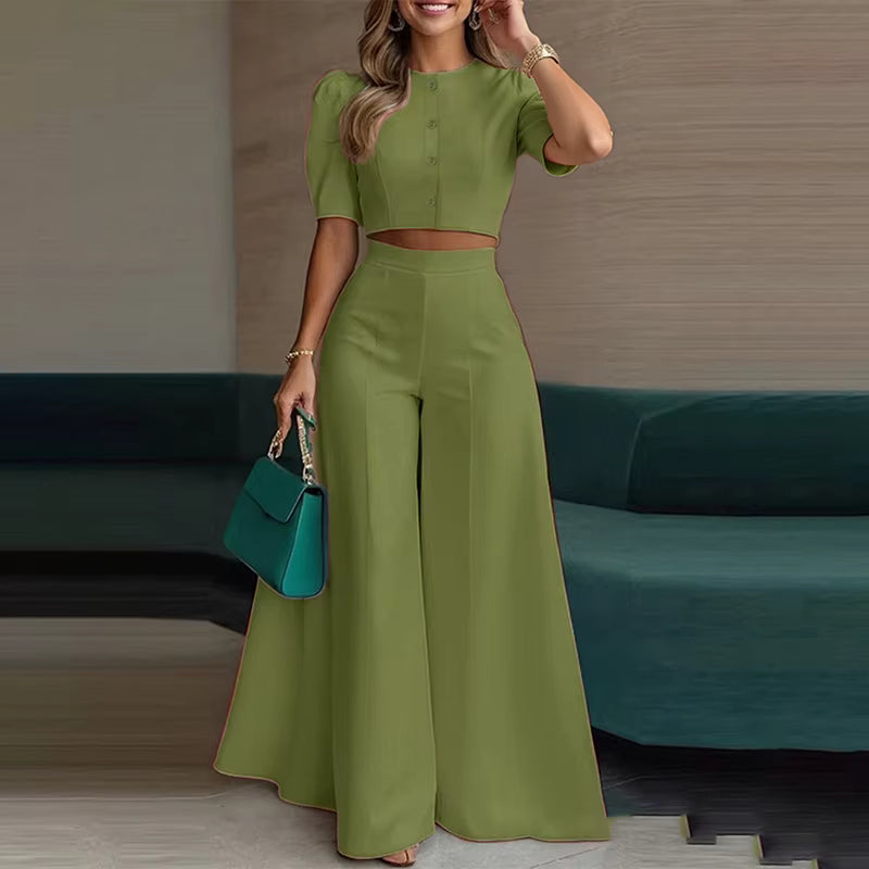 Ensemble Maison Lunéa taille cintrée (top + pantalon large)