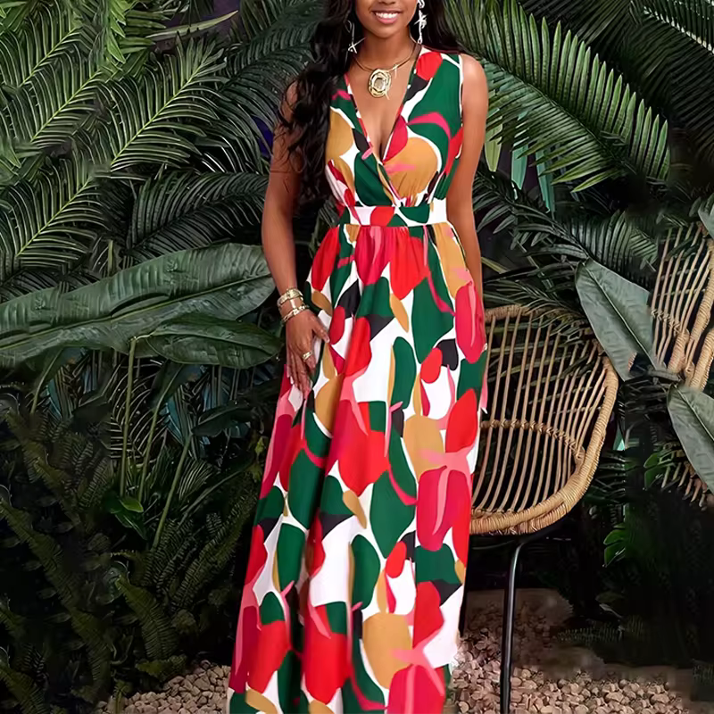 Robe longue Maison Lunéa imprimée tropicale, grande taille