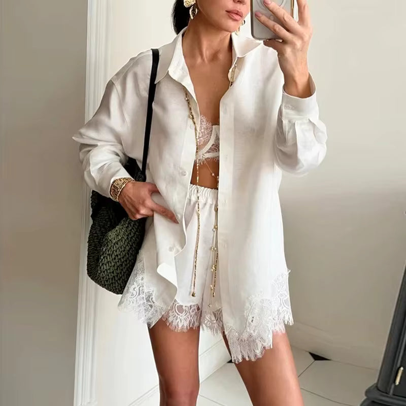 Ensemble Maison Lunéa déshabillé dentelle (chemise + short)