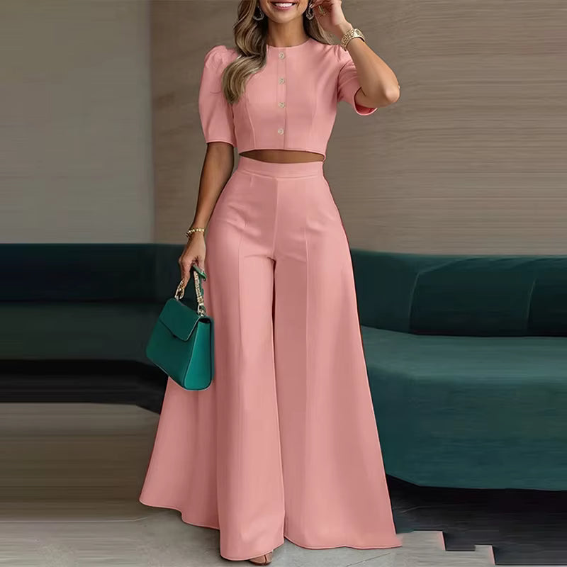 Ensemble Maison Lunéa taille cintrée (top + pantalon large)