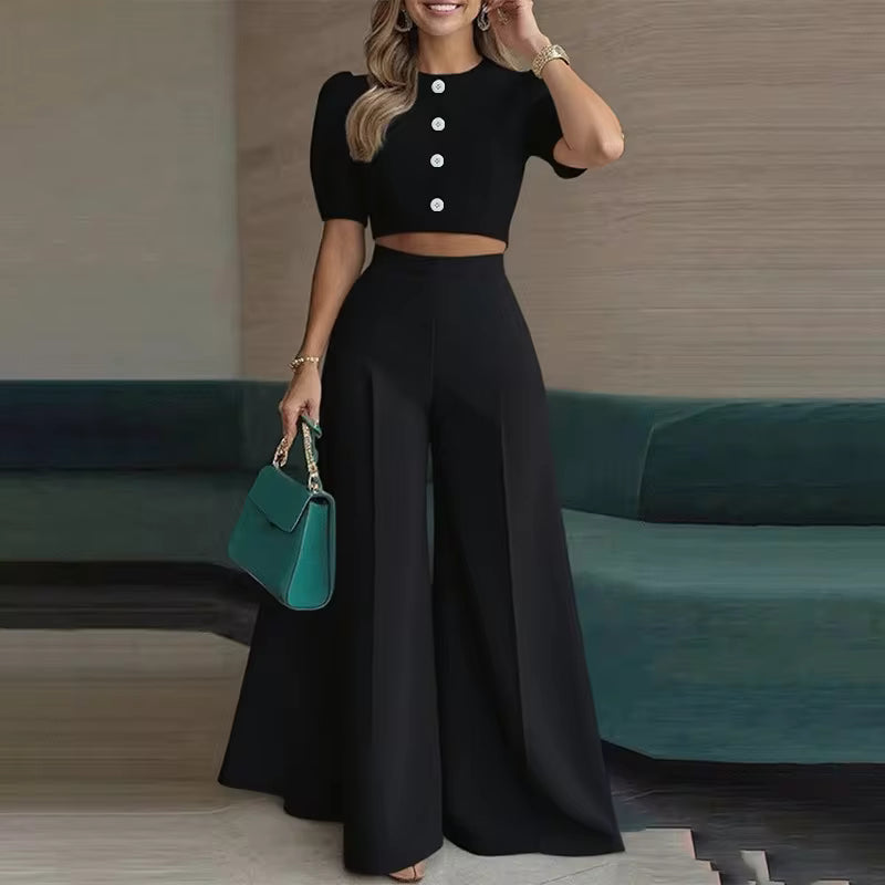 Ensemble Maison Lunéa taille cintrée (top + pantalon large)