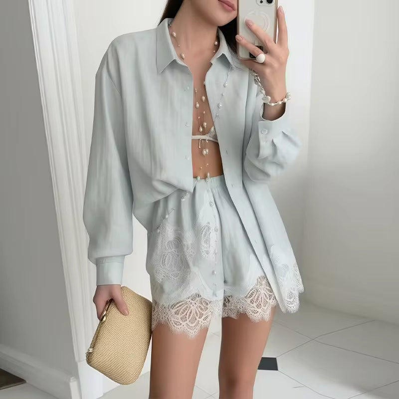 Ensemble Maison Lunéa déshabillé dentelle (chemise + short)