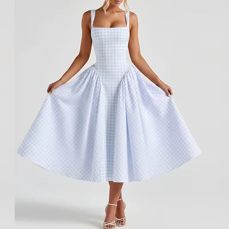 Robe midi Maison Lunéa vintage française, col carré