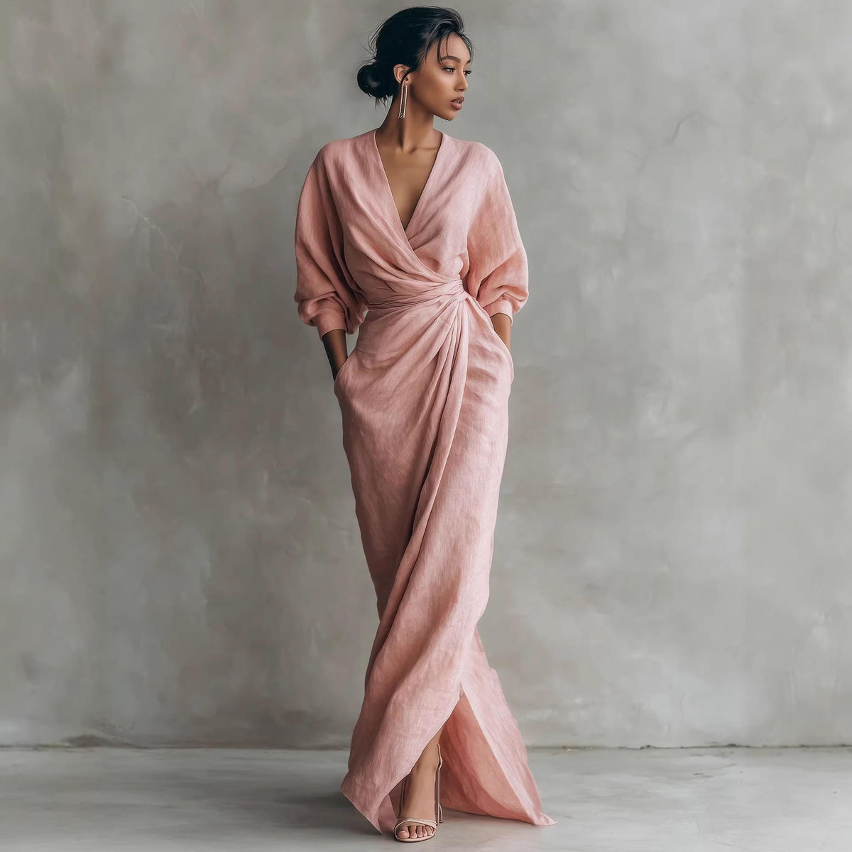 Robe Maison Lunéa unie col V à lacets