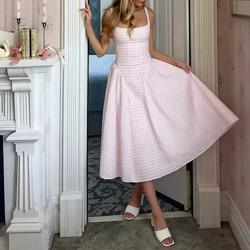 Robe midi Maison Lunéa vintage française, col carré
