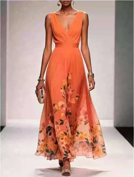 Robe Maison Lunéa fleurie botanique sans manches col V