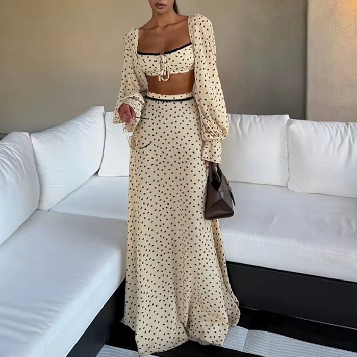 Ensemble jupe Maison Lunéa longue à pois (crop top + jupe fluide)