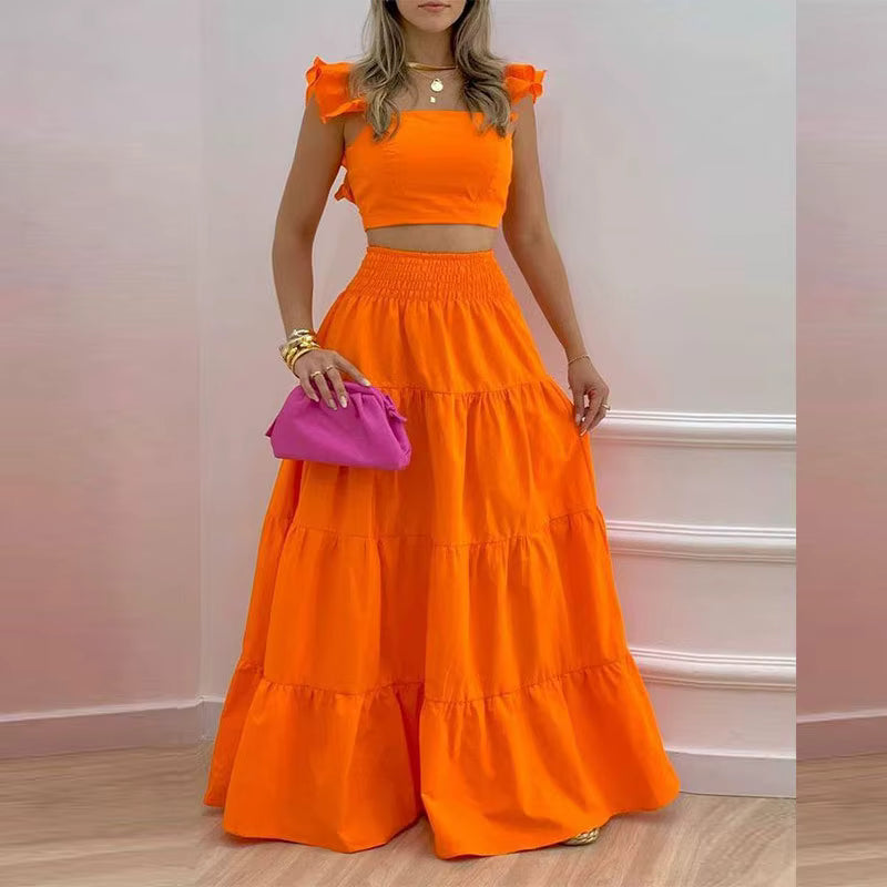 Ensemble Maison Lunéa imprimé (crop top + jupe midi)