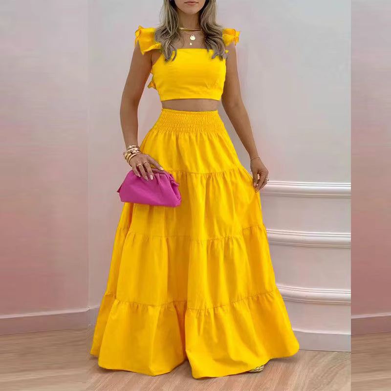 Ensemble Maison Lunéa imprimé (crop top + jupe midi)