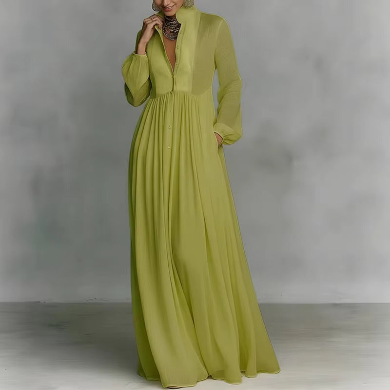 Robe longue Maison Lunéa manches longues col V, taille haute