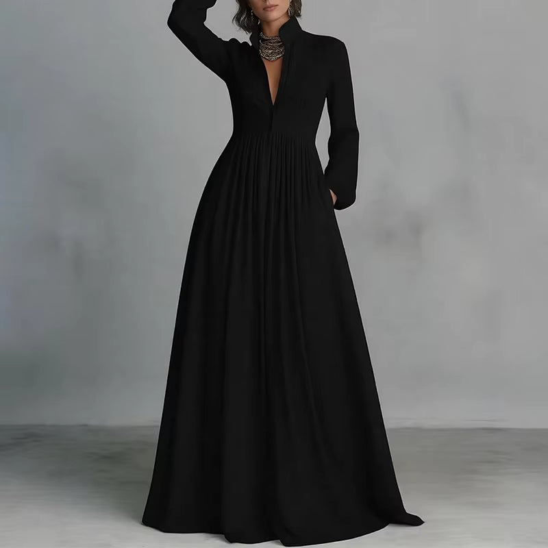 Robe longue Maison Lunéa manches longues col V, taille haute