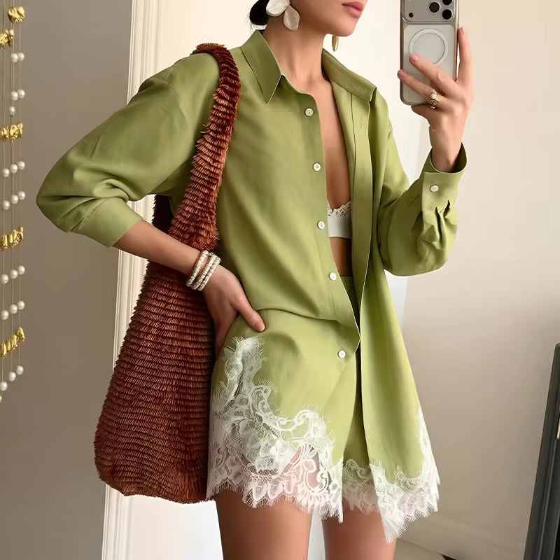 Ensemble Maison Lunéa déshabillé dentelle (chemise + short)