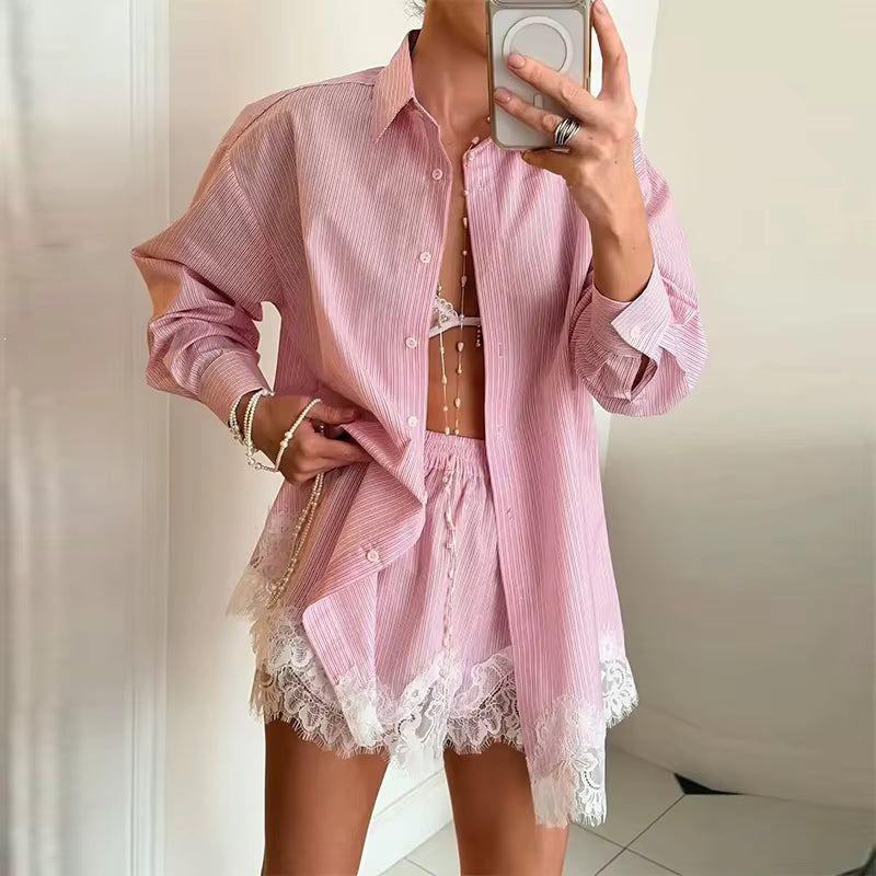 Ensemble Maison Lunéa déshabillé dentelle (chemise + short)
