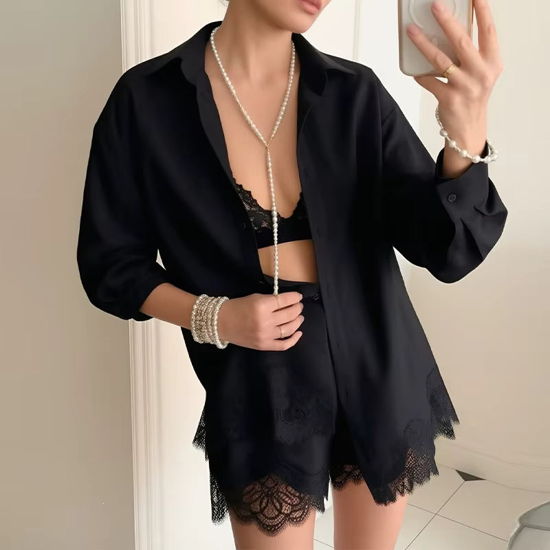 Ensemble Maison Lunéa déshabillé dentelle (chemise + short)