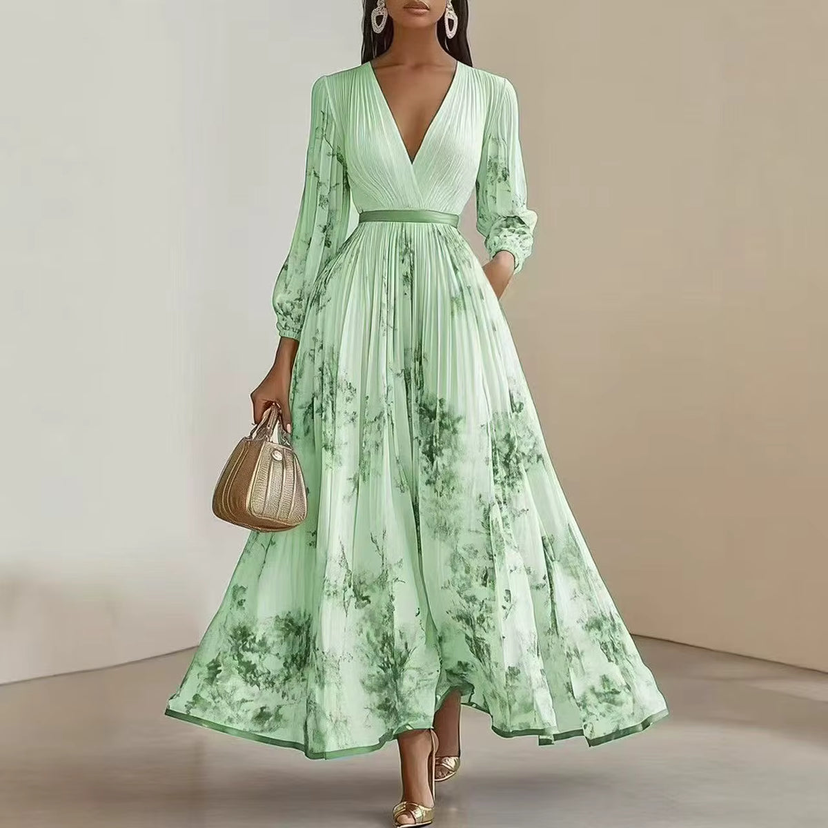 Robe midi Maison Lunéa plissée manches longues fleurie