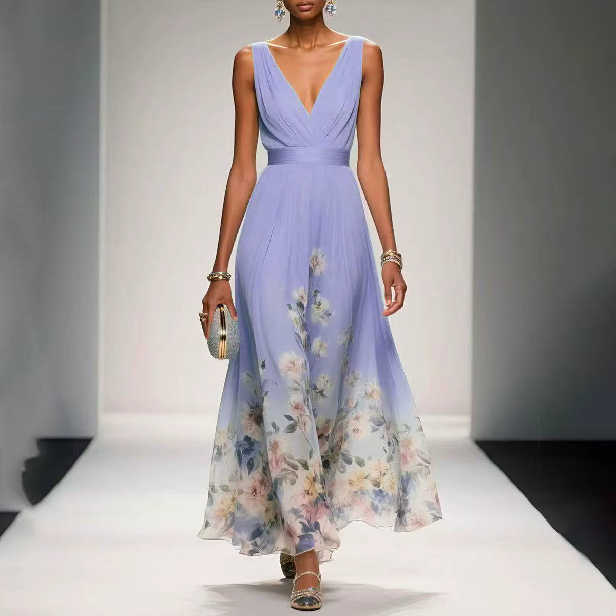 Robe Maison Lunéa fleurie botanique sans manches col V