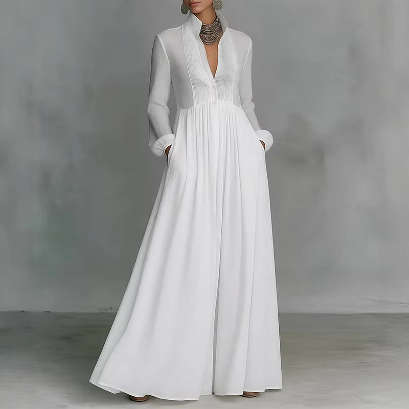 Robe longue Maison Lunéa manches longues col V, taille haute