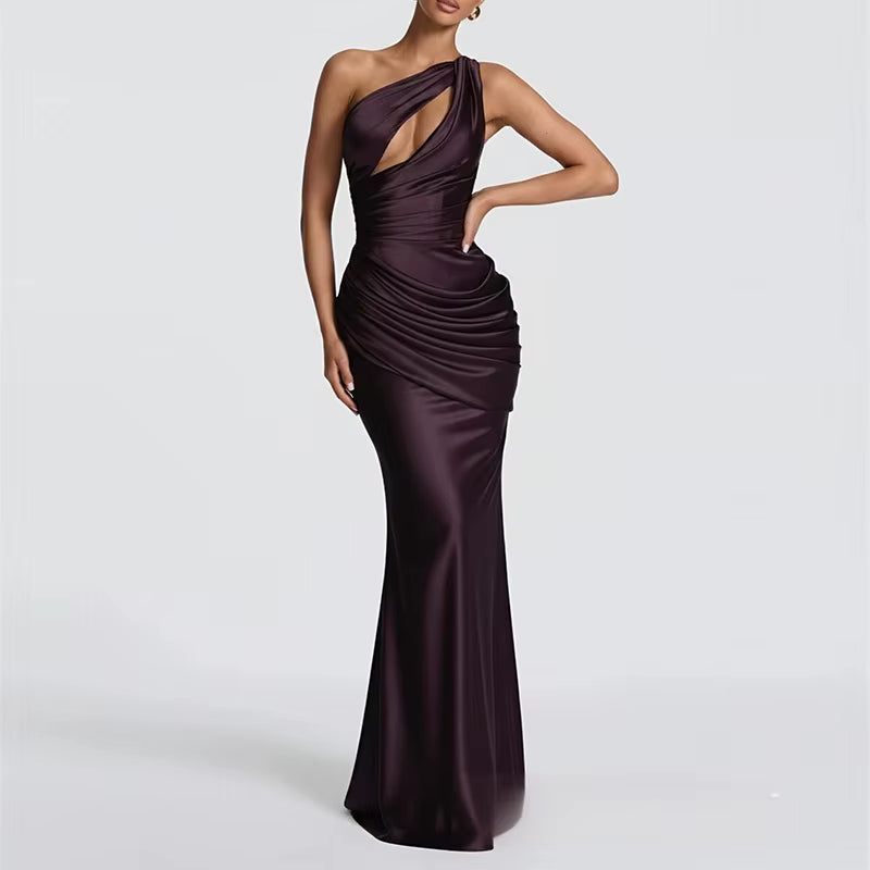 Robe longue Maison Lunéa satinée asymétrique une épaule