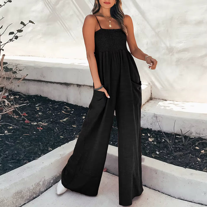 Combinaison bustier Maison Lunéa smocké, jambe large avec poches
