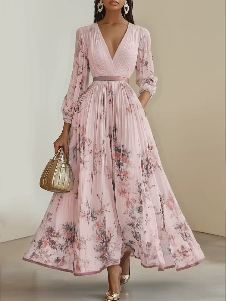 Robe midi Maison Lunéa plissée manches longues fleurie