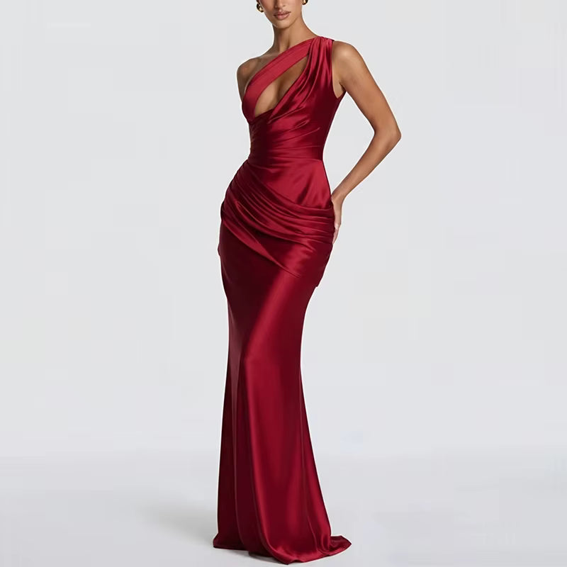 Robe longue Maison Lunéa satinée asymétrique une épaule
