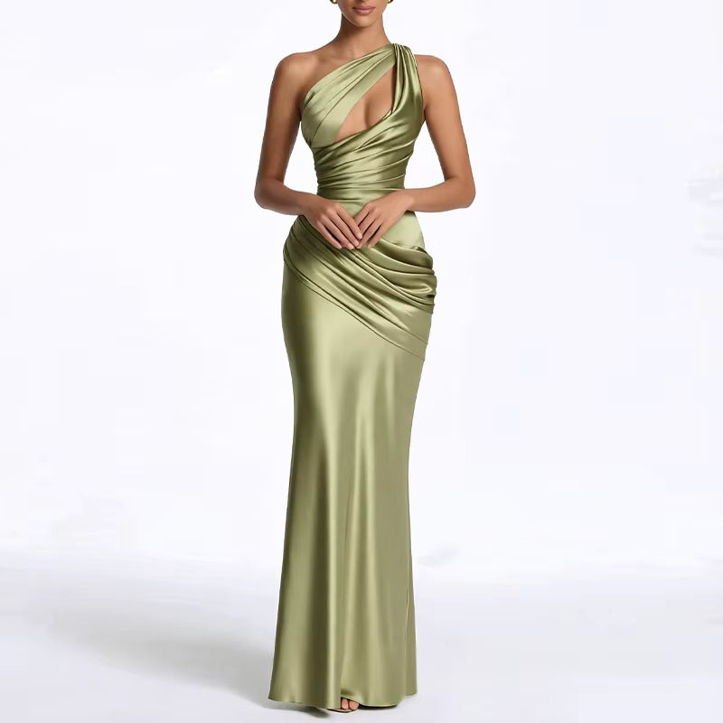 Robe longue Maison Lunéa satinée asymétrique une épaule