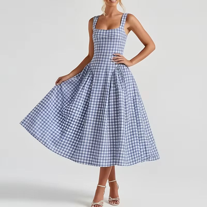 Robe midi Maison Lunéa vintage française, col carré