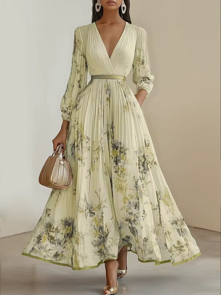 Robe midi Maison Lunéa plissée manches longues fleurie