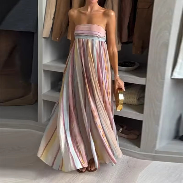 Robe longue Maison Lunéa rayée pastel, bustier sans bretelles