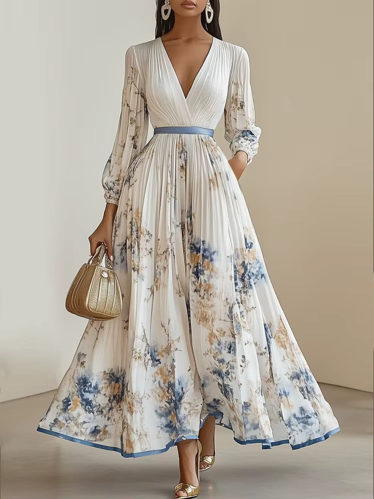 Robe midi Maison Lunéa plissée manches longues fleurie