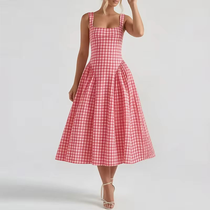 Robe midi Maison Lunéa vintage française, col carré