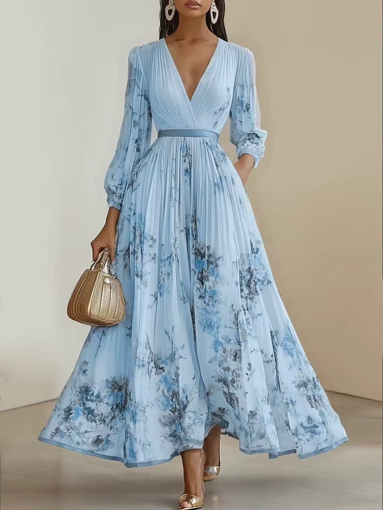 Robe midi Maison Lunéa plissée manches longues fleurie
