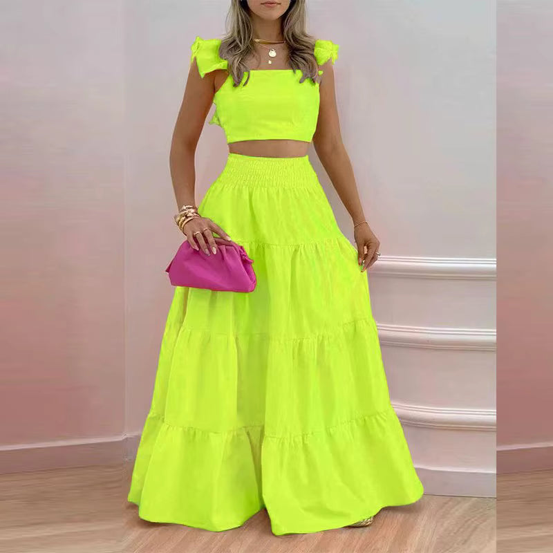 Ensemble Maison Lunéa imprimé (crop top + jupe midi)
