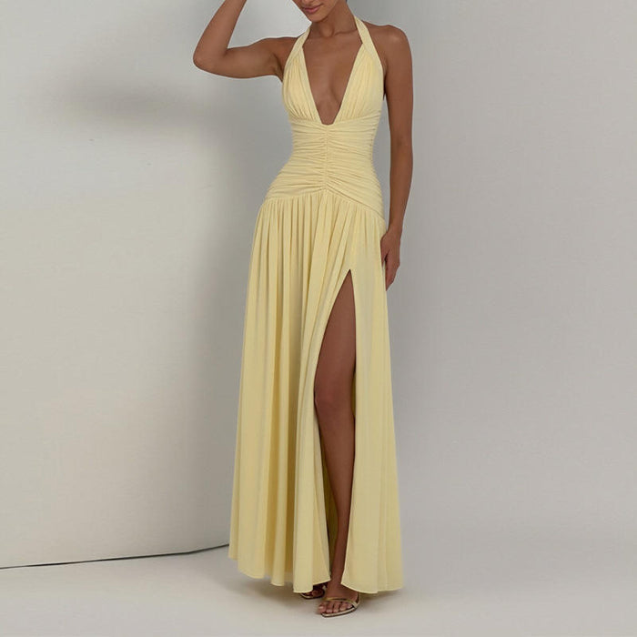 Robe longue Maison Lunéa unie dos-nu, fente profonde