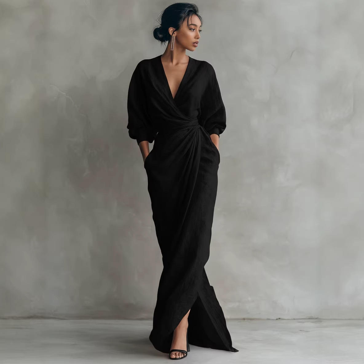 Robe Maison Lunéa unie col V à lacets
